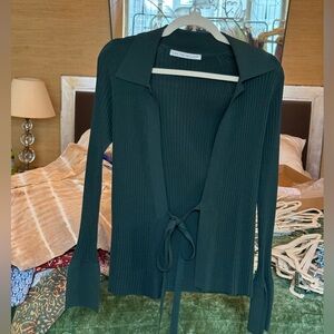 Live the Process Dark Green Collared Knit Wrap Top